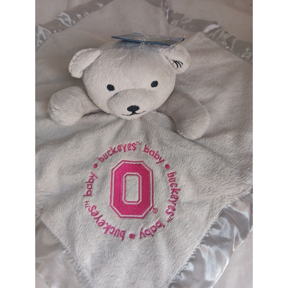 Baby Fanatic Buckeyes Baby Bear Lovey Security Grey‎ Satin Trim Back Pink READ